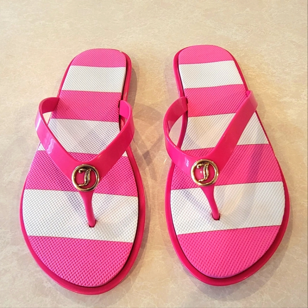 Juicy Couture Stylish Pink and White Flip Flops